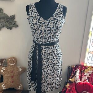 LOFT Black and Blue Patterned Dress 0P